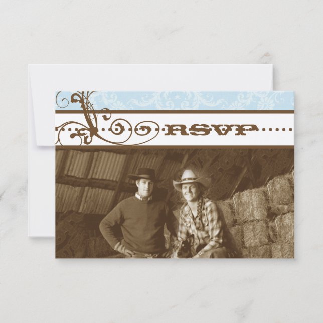 Blue Funky Swirls Wedding RSVP (Anverso)