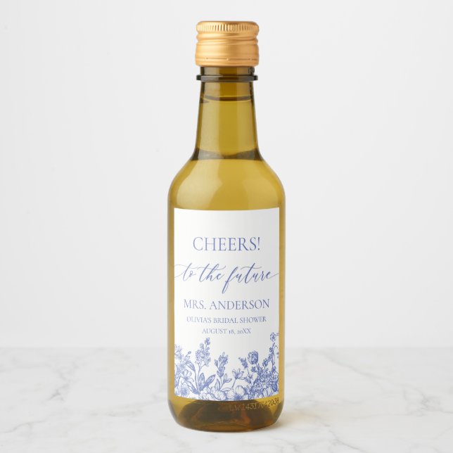 Blue Future Mrs Bridal Shower Mini Wine Label (Anverso)