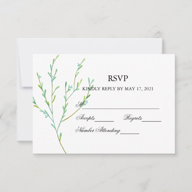 Blue Garden Watercolor Stems Wedding Tarjeta RSVP (Anverso)