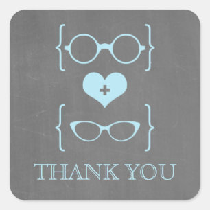 Blue Geeky Glasses Chalkboard Gracias Pegatinas