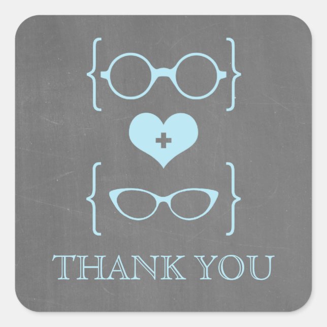 Blue Geeky Glasses Chalkboard Gracias Pegatinas (Anverso)