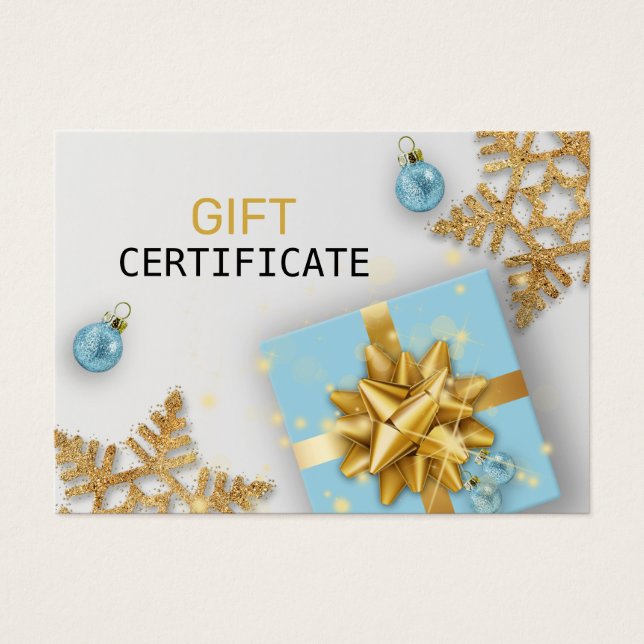 Blue Gift Christmas Ball Gold Snowflakes Gift Card (Frente)
