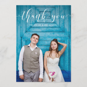 Blue Gingham   Agradecimiento de Boda con Foto