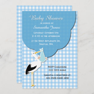 Blue Gingham con invitación a Stork Baby Shower