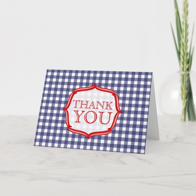 Blue Gingham Con Red - Tarjeta De Gracias (Anverso)
