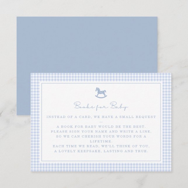 Blue Gingham Rocse Horse Books para la tarjeta de  (Anverso / Reverso)