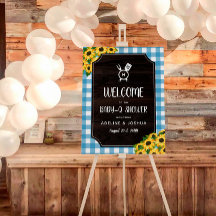 Blue Gingham Sunflowers Baby-Q Shower Bienvenida E