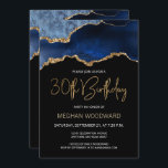 Blue Gold Agate Invitación a la fiesta de cumpleañ<br><div class="desc">Esta elegante invitación para cumplir 30 años presenta una acuarela de un ágate gede tonos azules con finos toques dorados. Las palabras "Cumpleaños 30" aparecen en falso purpurina de oro en letra decorativa moderna de escritura a mano. Personalizar con el nombre del honorario en texto de color dorado y los...</div>
