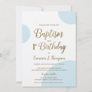 Blue Gold Baby Boy Baptismo Invitación al primer c