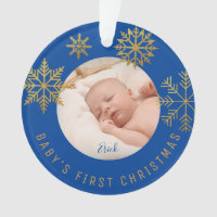 Blue Gold Babys primer regalo de Navidad Ornamento