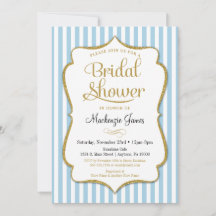 Blue Gold Bridal Shower Invitación Pastel Azul