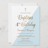 Blue Gold Cross Baptism 4ª Invitación de cumpleaño