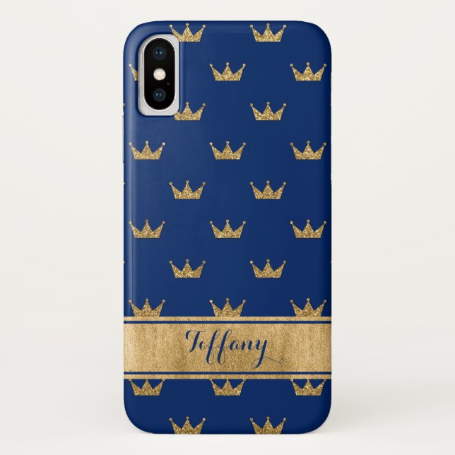 Blue, Gold Crowns Funda-Mate Funda para iPhone X (Reverso)