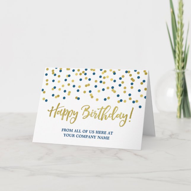 Blue Gold Dots Business de la tarjeta de cumpleaño (Anverso)