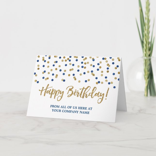 Blue Gold Dots Business de la tarjeta de cumpleaño (Anverso)