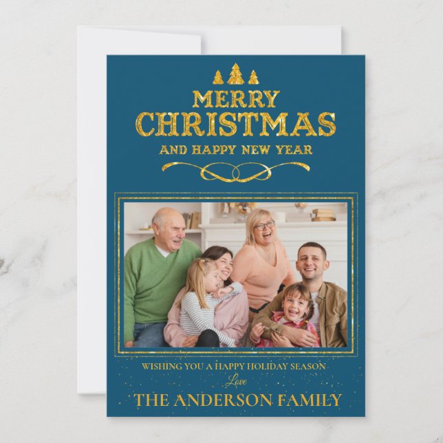 Blue Gold Feliz Navidad Feliz Año Nuevo (Anverso)