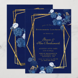 Blue & Gold Floral Bridesmaids Invitaciones para e