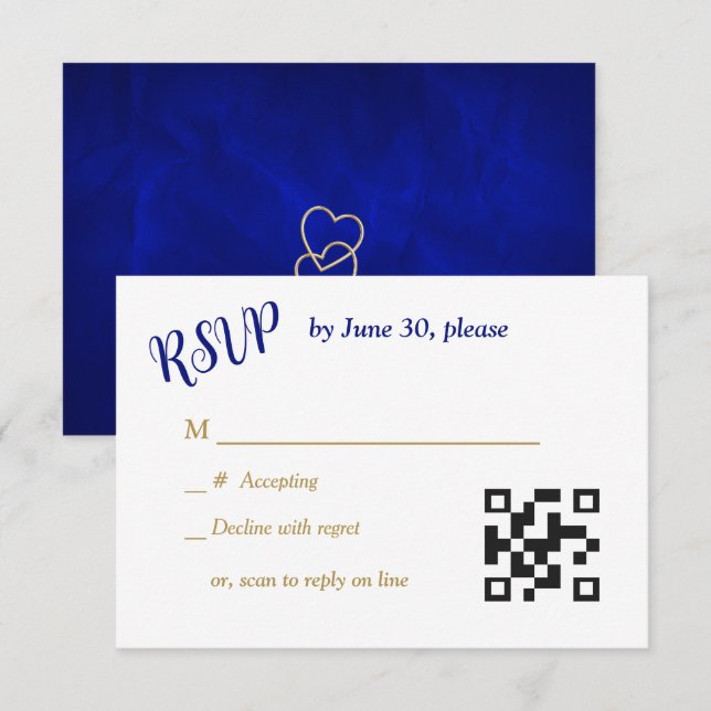 Blue Gold Hearts Christian Cross Wedding RSVP (Anverso / Reverso)