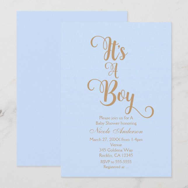 Blue & Gold: Invitaciones a una ducha para niños (Anverso / Reverso)