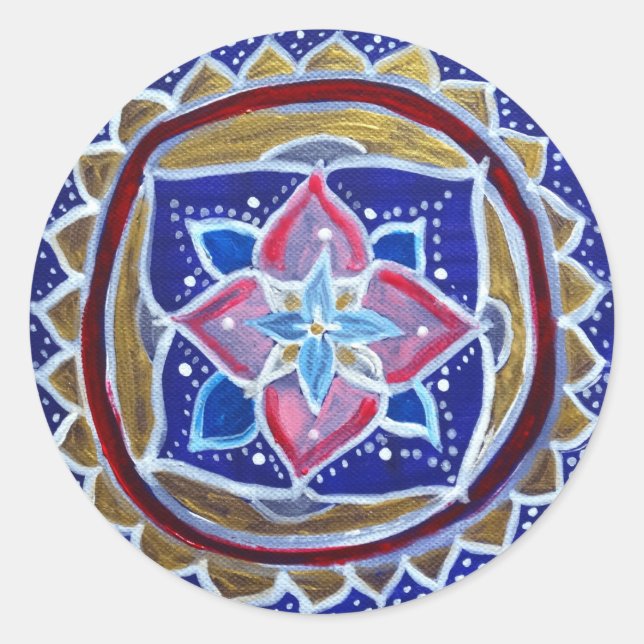 Blue Gold Mandala Classic Pegatina redondo, brilla (Anverso)