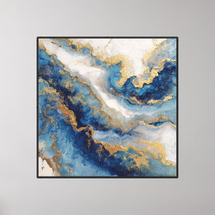 Blue Gold Marble Drift – Arte de pared abstracto f