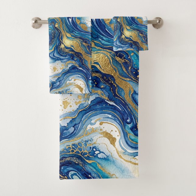Blue Gold Marble Luxury Decor Fluid Art Pattern (In situ)