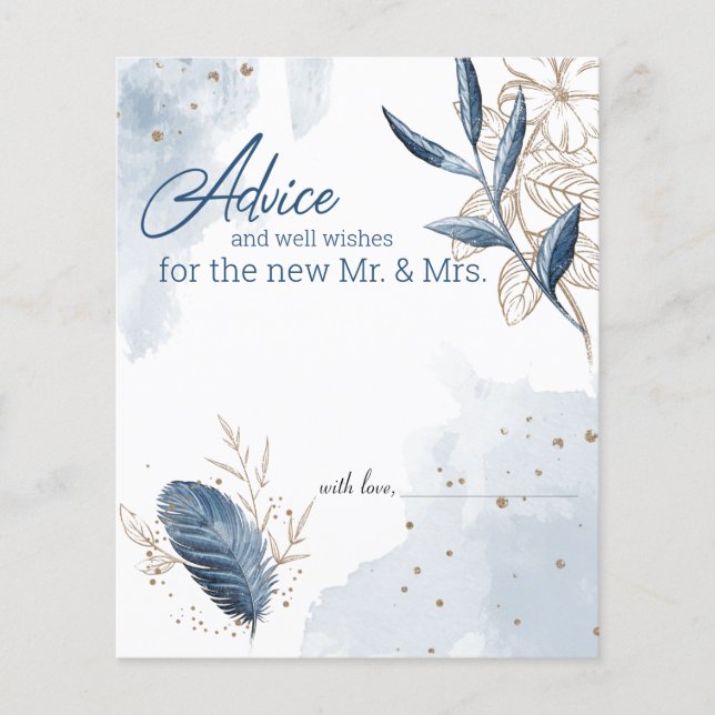 Blue Gold Modern Floral Elegante Tarjeta de Consej (Anverso)
