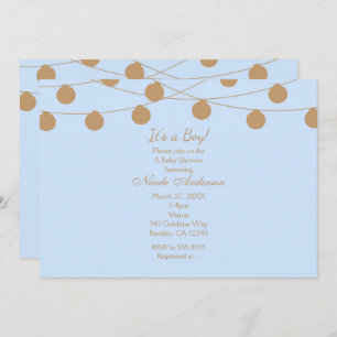 Blue & Gold Modern String Lights Invitación a la d