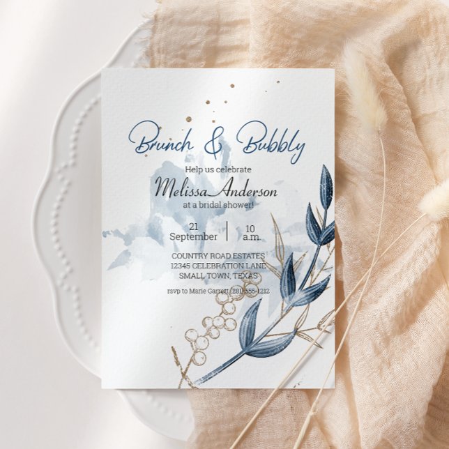 Blue Gold Moderno Floral Elegante Brunch Bridal (Subido por el creador)