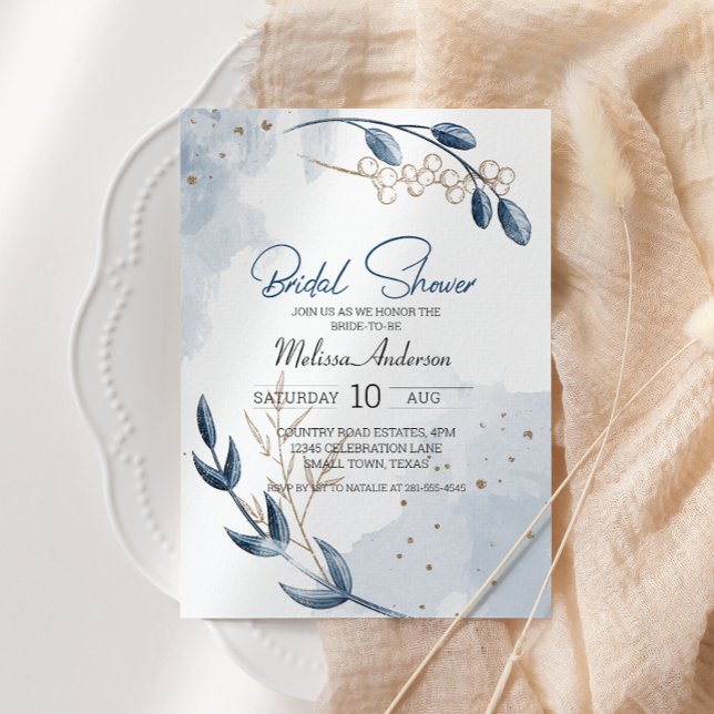 Blue Gold Moderno Floral Elegante Ducha Bridal (Subido por el creador)