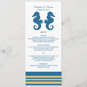 Blue Gold Nautical Seahorse Boda Menú
