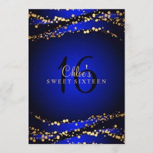 Blue & Gold Stardust Sweet 16 Invitación