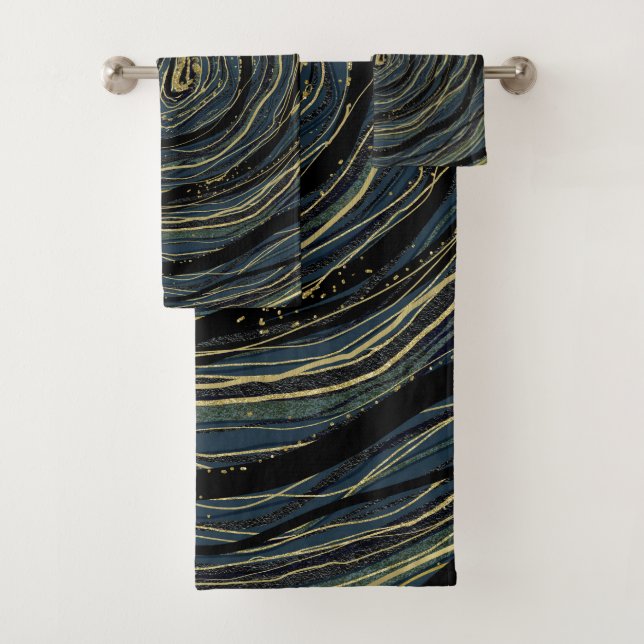 Blue Gold Swirl Glam Art (In situ)