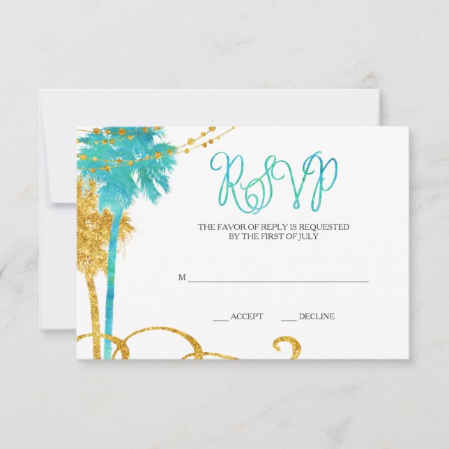 Blue Gold Watercolor Beach Bat Mitzvah RSVP (Anverso)