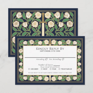 Blue Gold White Floral Espada Royal Boda RSVP