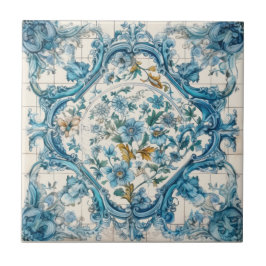 Blue Gold & White Talavera Azulejo Look Tile 3