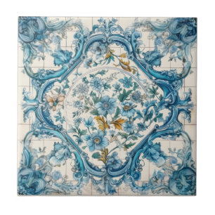 Blue Gold & White Talavera Azulejo Look Tile 3