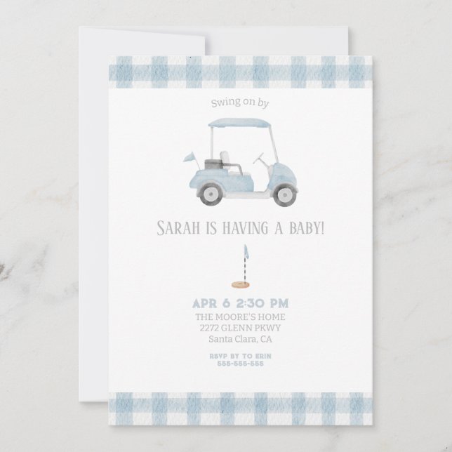 Blue Golf Cart baby ducha Invitación (Anverso)