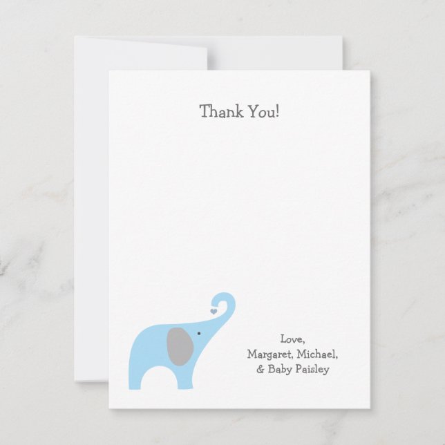 Blue Gray Elephant Baby Shower Notas de agradecimi (Anverso)