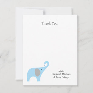 Blue Gray Elephant Baby Shower Notas de agradecimi