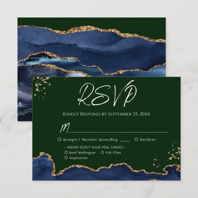 Blue & Green Agate Wedding RSVP (Anverso / Reverso)