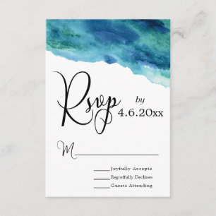 Blue Green Aqua Watercolor Boda moderna RSVP 1