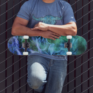 Blue Green Fire Flame Swirls Art Skateboard Decks
