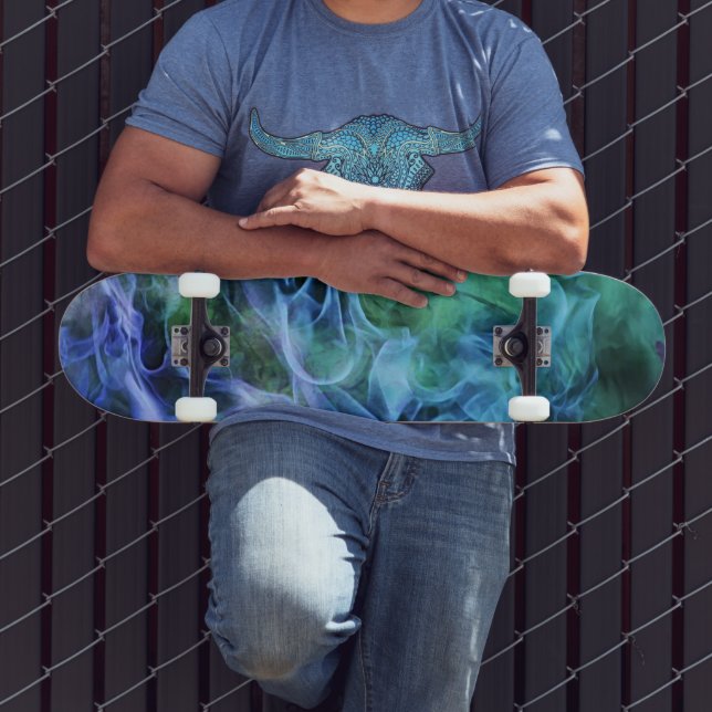 Blue Green Fire Flame Swirls Art Skateboard Decks (Exterior 3)