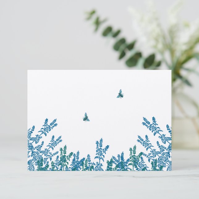 Blue Green Meadow Floral Bumble Bee Wedding RSVP (Anverso de pie)