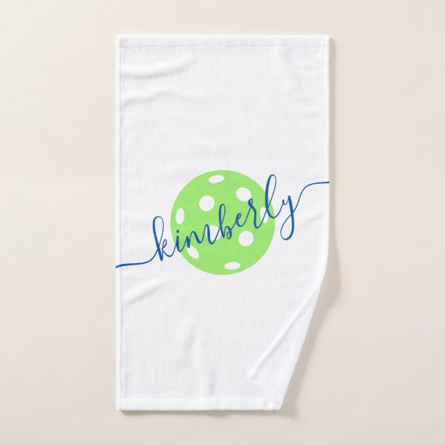 Blue & Green Pickleball Cute Personalizado (Toalla de mano)