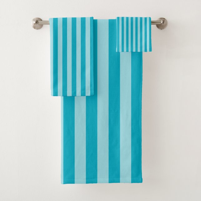 Blue Green, Teal Bath Towel Set Stripes (In situ)