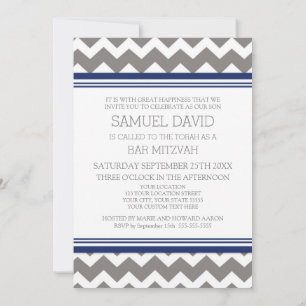 Blue Grey Chevron Bar Mitzvah Invitaciones