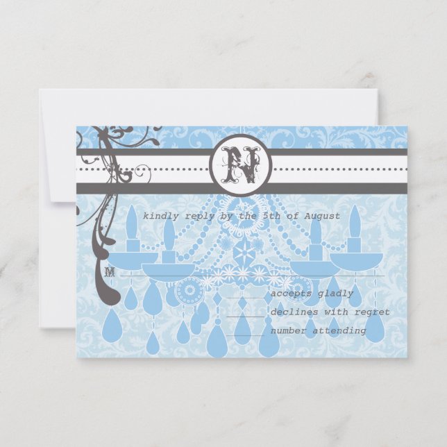 Blue & Grey Funky Swirls Wedding RSVP (Reverso)