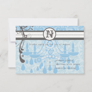 Blue & Grey Funky Swirls Wedding RSVP
